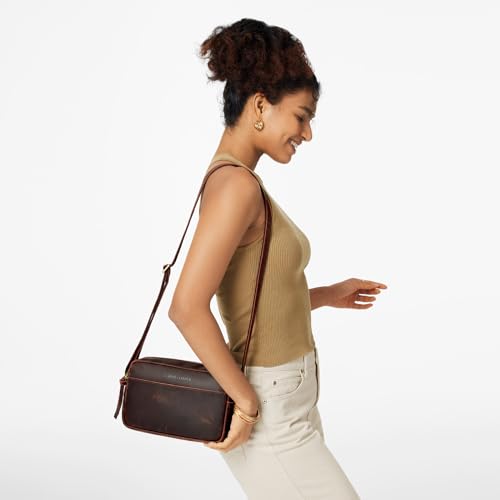 S-ZONE Crossbody Bags for Women Top Grain Leather Shoulder Handbags Camera Bag Purse Adjustable Strap Travel Daily Dark Brown
