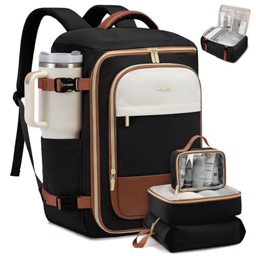 LOVEVOOK 40L Travel Backpack Carry on Flight Approved,Personal Item Bag with 3 Packing Cubes, Travel Backpack Bag for Women Fits 17" Laptop, Water-resistant Carry On Backpack for Airplanes