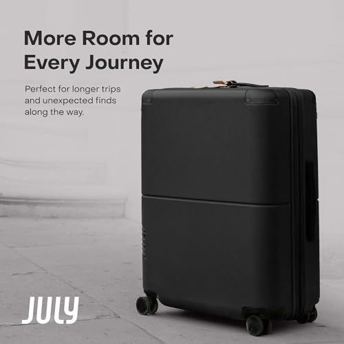 July Checked with CaseSafe - 24.5" Built in Tracking, Airline Approved Check In Luggage with Wheels, Spinner Suitcase for Men & Women - Rolling Suitcase, Spinner Wheels, Y-Strap - Charcoal