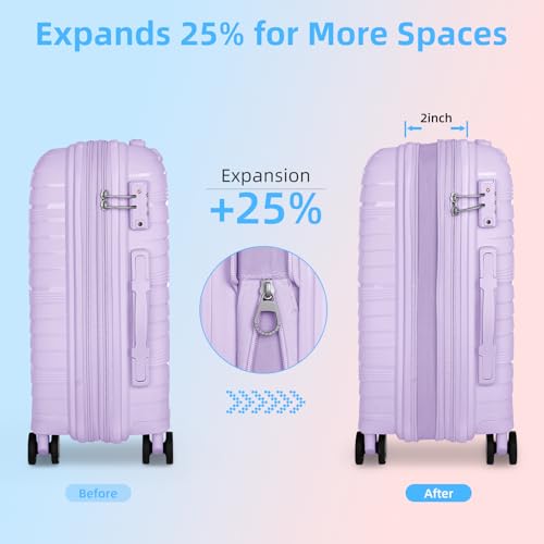 LARVENDER Carry On Luggage 22x14x9 Airline Approved, 20 Inch Hardshell & Lightweight PP Carry On Suitcase for Women with Spinner Wheels TSA Lock, Lavender