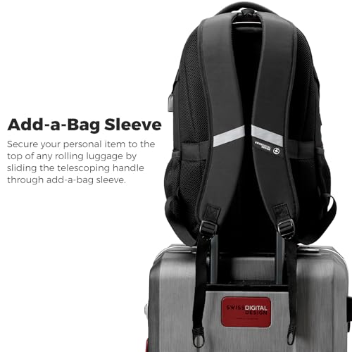 Swissdigital Design Laptop Backpack with USB Charging Port, Travel Backpack Fits 15.6 inches Computer, 31L College School Backpack for Men, Black/Grey | SD803-02