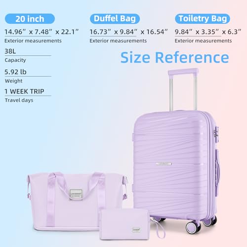 LARVENDER Carry On Luggage 22x14x9 Airline Approved, 20 Inch Hardshell & Lightweight PP Carry On Suitcase for Women with Spinner Wheels TSA Lock, Lavender