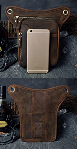 Le'aokuu Mens Genuine Leather Outdoor Sporting Hicking Waist Hip Pack Messenger Shoulder Drop Leg Thigh Bag Pouches For Women (211-5 0 Dark Brown)