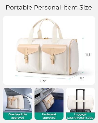 BAGSMART Duffel Bag for Women, Vintage Weekender Bag, Overnight Gym Carry on Personal Item for Travel, Beige