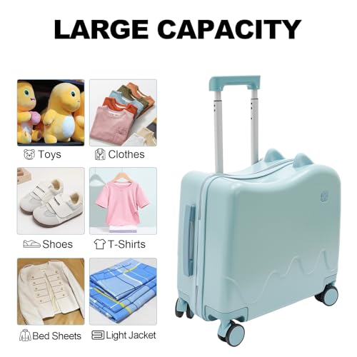 EcoTypee Kids Ride on Suitcase with Spinner Wheels, Luggage With Lock for Girls and Boys, Toddler Ride on Luggage for Study Tours, Outings, Trips (Sky Blue)