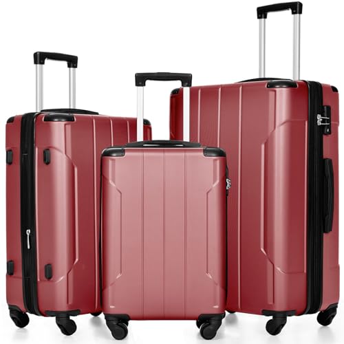 Merax Luggage Set 3 Piece Expandable Lightweight Spinner Suitcase with Corner Guards (Red.)
