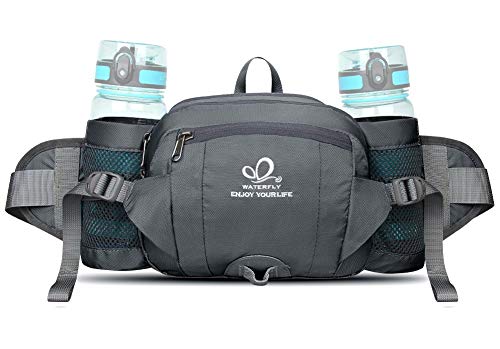WATERFLY Fanny Pack Waist Bag: Fannie Pack 2 Water Bottle Holders Lumbar Belt Hiking Walking Running Jogging Camping Large Woman Man (Bottle Not Included)