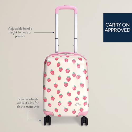 Itzy Ritzy Toddler Suitcase with Adjustable Handle, 360-Degree Spinner Wheels, 2 Interior Compartments and Hard Shell Design – Perfect Kids Luggage with Wheels for Ages 3 and Up (Strawberry)