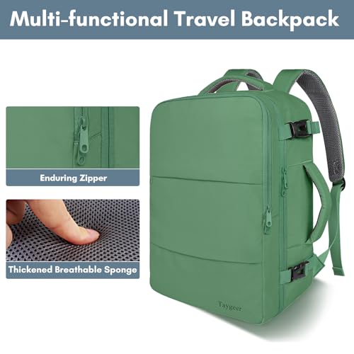 Taygeer Travel Backpack for Women Men, 40L Airline Approved Carry On Backpack with 17.3 inch Laptop Compartment, TSA Friendly Daypack, Backpack for Business Hiking Travel, Peridot Green