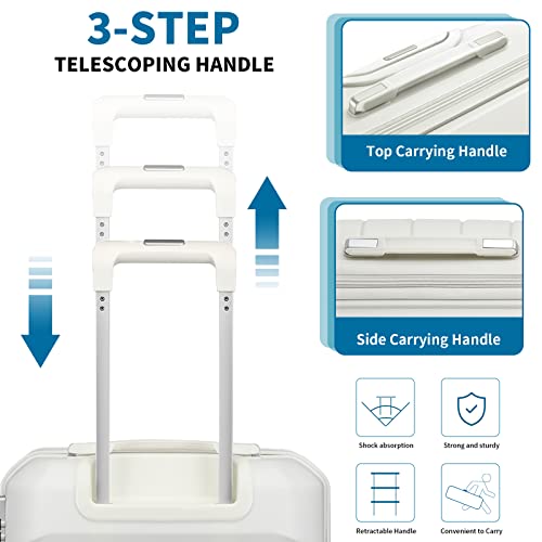Somago 20" Carry On Luggage and 14" Mini Cosmetic Cases Travel Set Lightweight Polypropylene Suitcase with TSA Lock YKK Zipper Hardside Luggage with Spinner Wheels (2 Piece Set, Creamy White)
