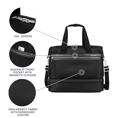 Travelpro Platinum Elite Carry on Soft Travel Drop-Bottom Weekender Bag, Overnight, Men and Women, Black, 18.5 Inch