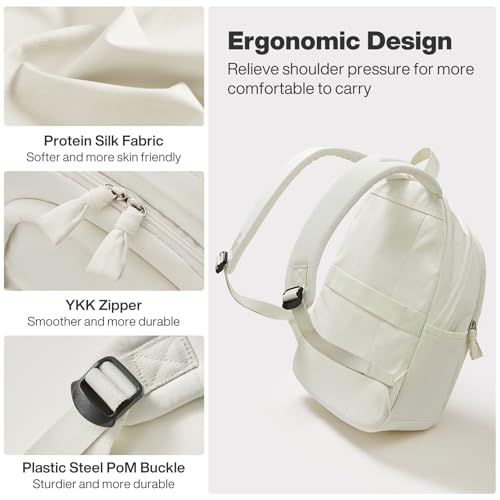 mixi Sweet Design Women Backpack Girls Cute Book Bag with Shockproof 15.6" Laptop Pocket Casual Daily Light Weight, Pearl White