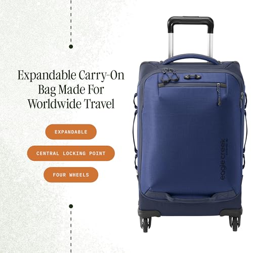 Eagle Creek Expanse 4-Wheel 22" Carry-On Luggage - Rolling Four-Wheel Carry-On Luggage for Easy Travel - Lockable Zippers - Expandable Main Compartment - Telescoping Handles - Pilot Blue
