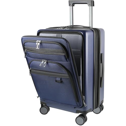 KROSER Hardside Expandable Carry On Luggage 22x14x9 Airline Approved With Front Business Pockets, 20 Inch Suitcases with Wheels, Carry on Suitcase with TSA Lock & USB Port, Navy