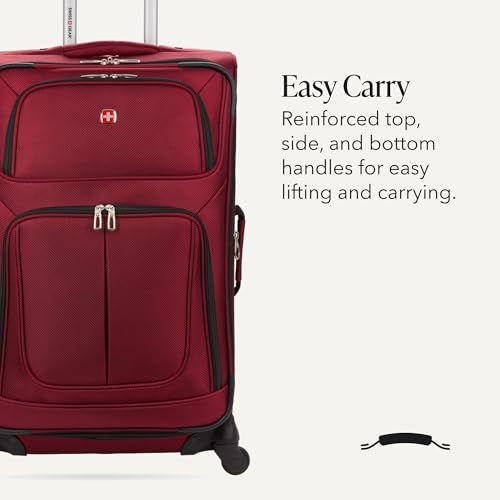 SWISSGEAR Sion Softside Expandable Spinner Luggage Durable Lightweight Travel Suitcase, Burgundy, Checked-Medium