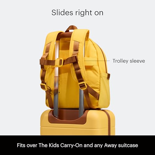 Away Toy Story 5 Kids Backpack - Airline-Approved Personal Item Backpack with Tech Sleeve, Water Bottle Pockets, Interior and Exterior Pockets - Woody Yellow