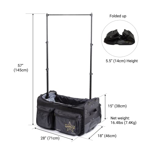 Professional Garment Duffel Bag for Dancer, 28 Inch Dance Bag with Garment Rack and Wheels for Competition, Collapsible, Water Resistant Premium Exterior Nylon Fabric