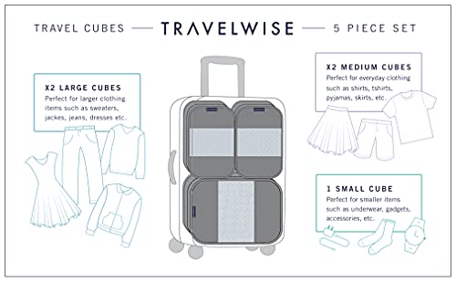 Travel Wise Packing Cubes for Travel - 5 Piece Set with Pattern Design, Lightweight Ripstop Nylon Luggage Organizers with Mesh Panel, Small Medium Large Sizes