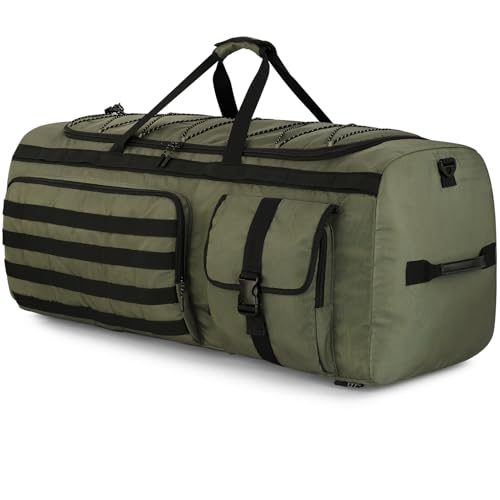 Gonex 130L Extra Large Duffel Bag for Men, Heavy Duty 3 in 1 Convertible Carry Travel Duffle, with Shoe Compartment, Tactical Loops, Sports Gear Bag for Family Trips (Army Green)