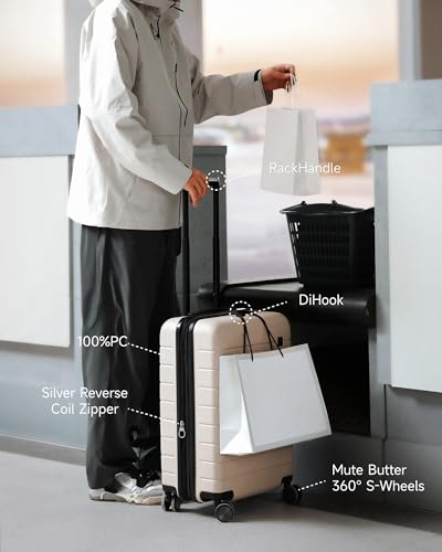 LUGGEX Carry On Luggage 22x14x9 Airline Approved,HUP3 Accelerate Access with DiHook, Handy Pouch, 20 inch Expandable Hard Shell Suitcases with Spinner Wheels (EX-Enhance,Reef Black,20 Inch,37L-41L)