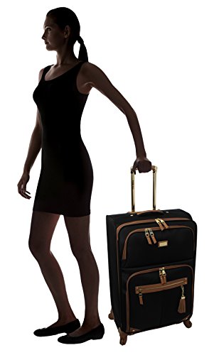 Steve Madden Designer Luggage - Checked Large 28 Inch Softside Suitcase - Expandable for Extra Packing Capacity - Lightweight Bag with Rolling Spinner Wheels, Harlo Black, 28in