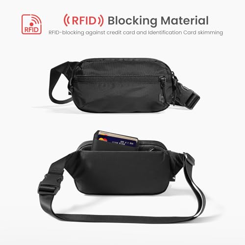 tomtoc 1.5L Sling Bag with RFID Blocking, Crossbody Bag Minimalist Chest Shoulder Pack for Men and Women, Water-resistant Lightweight Casual Waist Fanny Pack for Travel, Daily Use