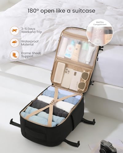 LOVEVOOK 40L Travel Backpack for Women, Airline Approved Carry On Backpack with 2 Packing Cubes, Waterproof Personal Item Bag Fits 17" Laptop, TSA Traveling Essentials Weekender Overnight Backpack