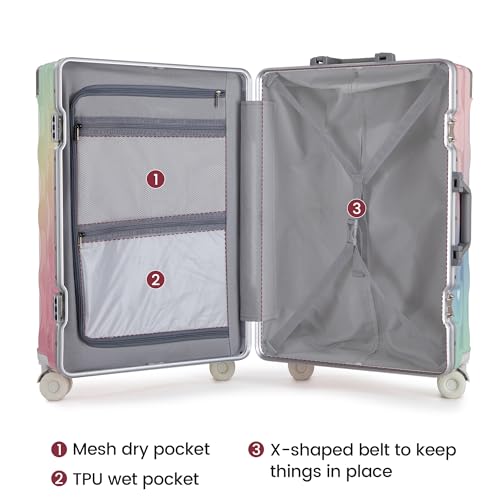 HEJIHUI 20 Inch Carry On Luggage with Spinner Wheels,Aluminum Frame PC Hard Shell Suitcase with USB Port,Lightweight Travel Luggage Airline Approved for Men Women, Colorful
