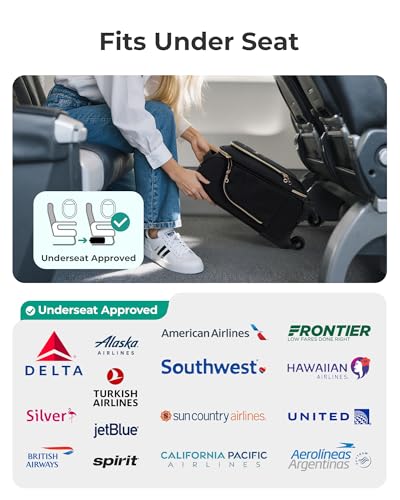 BAGSMART Underseat Carry On luggage Airline approved, 16-inch Softside Underseater Travel Suitcase with Spinner Wheels Lightweight Overnight Bag Small Rolling Carry-on for Women Men Weekender,Black