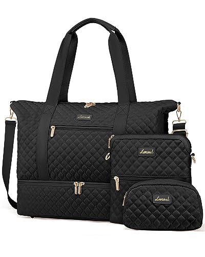 LOVEVOOK Travel Weekender Bag for Women, Duffle Bag with Shoe Compartment, Gym Duffel Bag with Makeup Bag Carry-on Tote Bag for Airplanes Traveling Weekend, Hospital Bags for Labor and Delivery 3Pcs