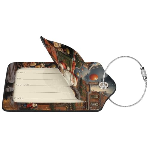 Chariot Santa Claus Luggage Tags for Suitcases Travel Id Identification Labels Set for Bags 2 Pcs