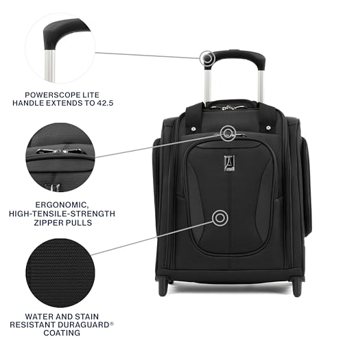 Travelpro Tourlite Softside Lightweight Rolling Underseat Compact Carry-On Upright 2 Wheel Bag, Men and Women, Black, 15-Inch