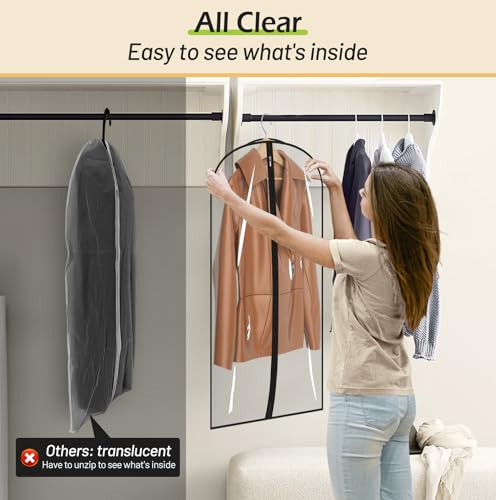 MISSLO All Clear Garment Bags for Hanging Clothes 40" Suit Bags for Closet Storage Plastic Clothes Covers for Shirts, Jackets, Coats, 6 Packs