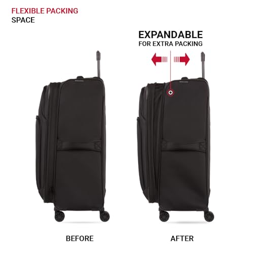 SwissGear Sion II Softside Expandable Luggage with Spinner Wheels, Black, Checked-Large 28-Inch