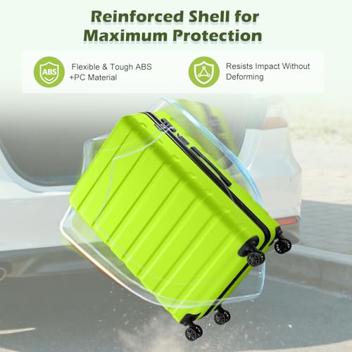 AnyZip Suitcase Hardside PC ABS Lightweight USB Luggage with Wheels TSA Lock Checked-Large 28 Inch AppleGreen