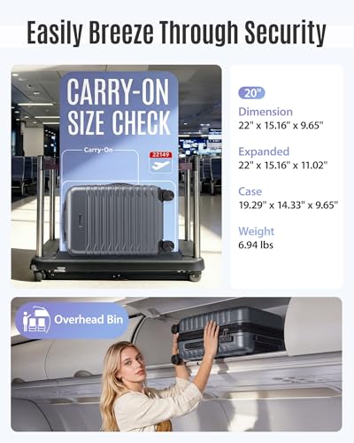 LIGHT FLIGHT Expandable Carry On Luggage 22x14x9 Airline Approved with Double Spinner Wheels, 20 Inch Lightweight Hard Shell Rolling Suitcases with TSA Lock, Gray