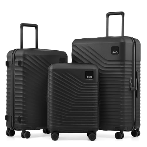 Coolife Luggage 3 Piece Set Hardside Lightweight Suitcases: Upgraded Durable PC Travel Luggage with Dual Spinner Wheels & TSA Lock, 20/24/28 (20'' Expandable Only), Black