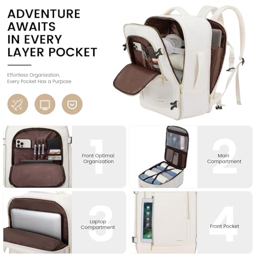LOVEVOOK Travel Backpack for Women & Men, 45L Carry On Backpack, Personal Item Bag with 3 Packing Cubes, Business Weekender Overnight Luggage Daypack, Fits 18 Inch Laptop, Beige