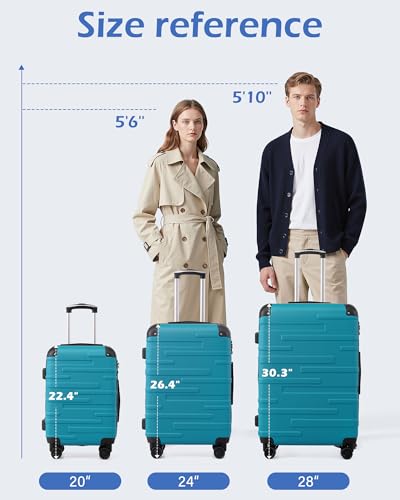 Coolife Hardside Carry-On Luggage with TSA Lock, Spinner Wheels, Telescopic Handle, Lightweight Suitcase (Silver, S(20in_carry on))