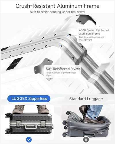 LUGGEX Checked Suitcase with Spinner Wheels, 8010S Aluminum Frame Zipperless Polycarbonate Hard Shell Suitcase (ZX-Core, Charcoal Metallic, 28 Inch)