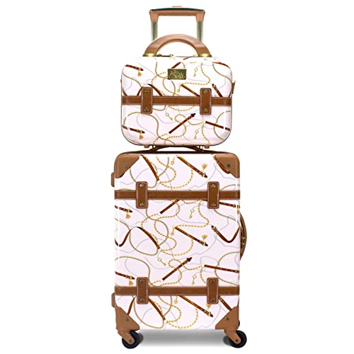 World Traveler Chariot 2-Piece Vintage Hardside Carry-On Luggage Set with Matching Train Case, Spinner Wheels, Retro Fashion Suitcase - Posh Ivory