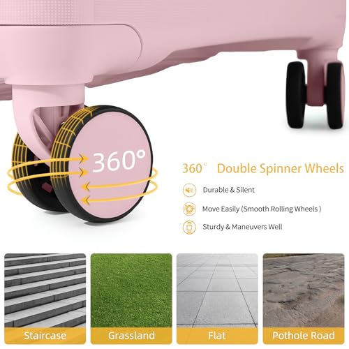 LARVENDER Luggage Sets 3 Piece with Duffel Bag Hardside PP Carry On Suitcase with 360° Spinner Wheels TSA Lock Luggage Sets for Women, Orchid Pink