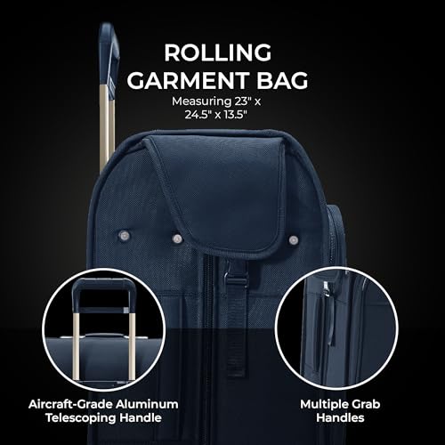 Briggs & Riley Deluxe Wardrobe Spinner - Checked Luggage for Travel, Suitcases with Wheels, Softside Rolling Bag for Men & Women, Built in Hook for Clothes - Baseline Collection, Navy