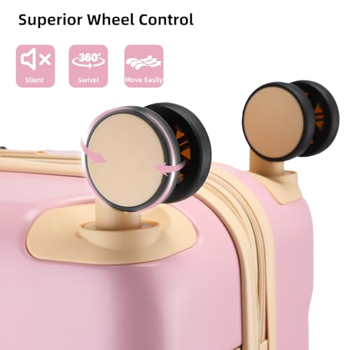 LARVENDER Luggage Sets 3 Piece Expandable Carry on Luggage 22x14x9 Airline Approved Hardshell Suitcase with Wheels TSA Lock, Lightweight Suitcase Set for Women with Travel Backpack, Light Pink