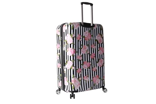 Betsey Johnson Designer Luggage Collection - Expandable 3 Piece Hardside Lightweight Spinner Suitcase Set (Stripe Roses)