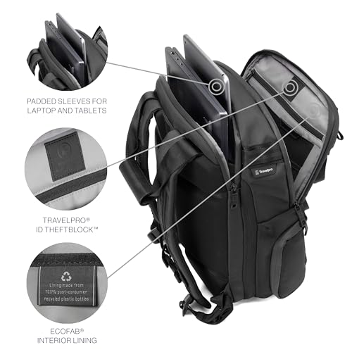 Travelpro Altitude Medium Expandable Travel Laptop Backpack 25-30L, 16 Inch Laptop, Water Resistant, Work, Business, Men and Women, Jet Black