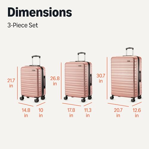 Amazon Basics 3-Piece Hardshell Suitcases Set (21", 26", 30"), Expandable For Up to 25% More Space, With Scratch-Resistant Finish, Four Multi-Directional Wheels, Rose Gold