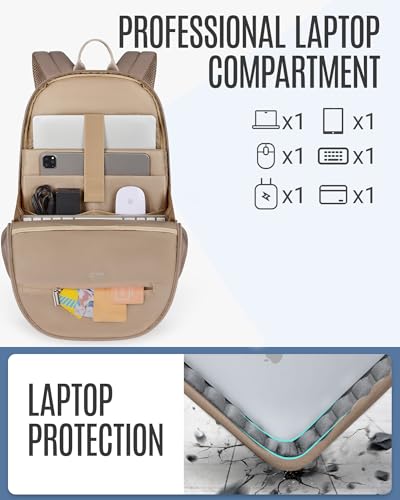 LIGHT FLIGHT Travel Laptop Backpack Women, 15.6 Inch Laptop Backpack with USB Charging Hole, Water Resistant College Bookbag, Black Computer Backpacks for Work, Champagne