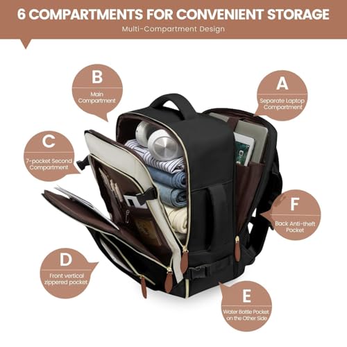 LOVEVOOK 40L Travel Backpack for Women, Carry On Backpack with 3 Packing Cubes,TSA Personal Item Travel Bag Airline Approved, Water Resistant Weekender Overnight Luggage Daypack, Fits 17.3 Inch Laptop
