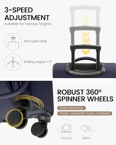 LOVEVOOK Carry On Luggage 22x14x9 Airline Approved, 22 Inch Softside Suitcases with Spinner Wheels, Lightweight Carry-on Suitcase with TSA Lock for Women Men, Large Luggage for Travel Business Trip